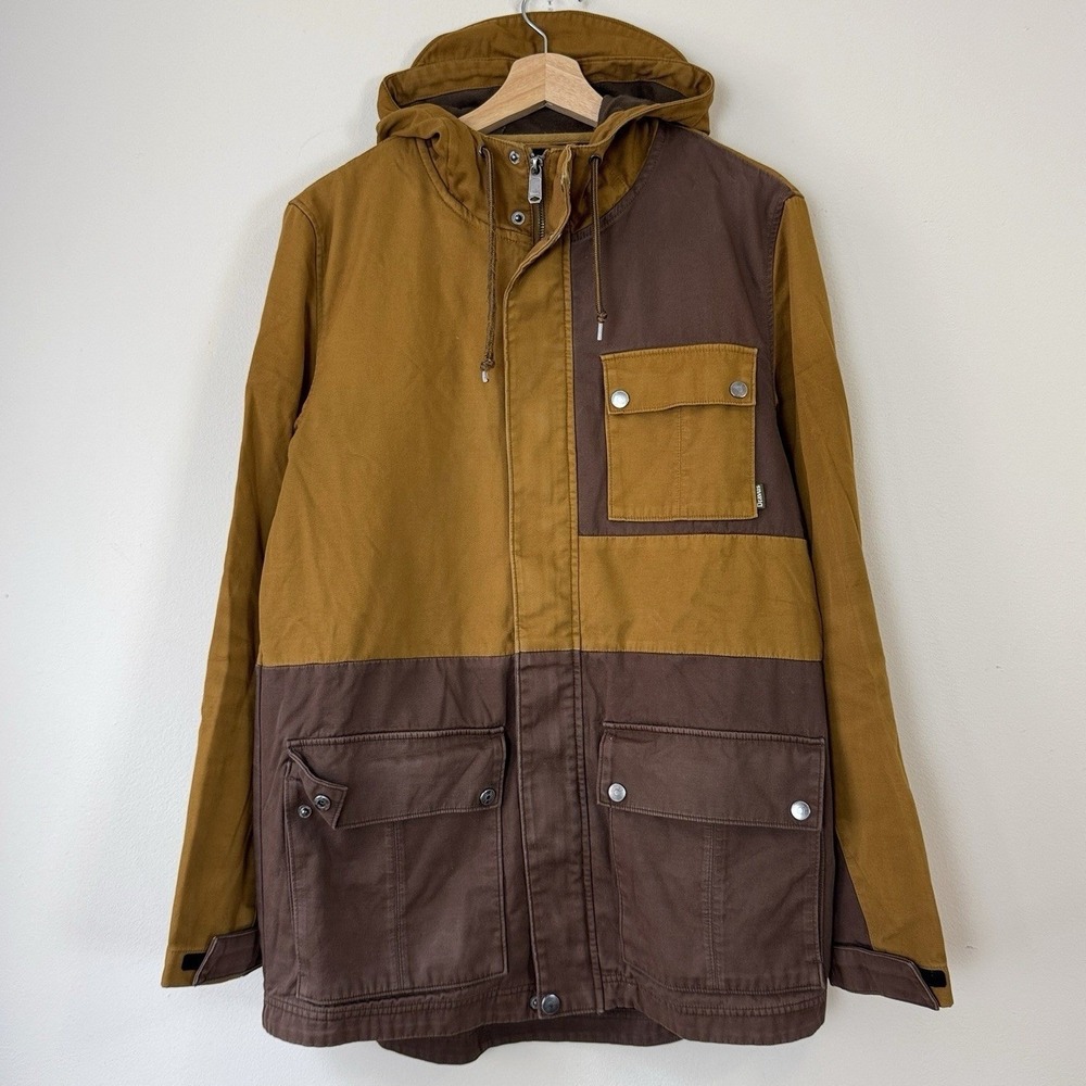 Dravus Mens Hooded Colorblock Outdoors Utility Brown Tan Full Zip Jacket Medium